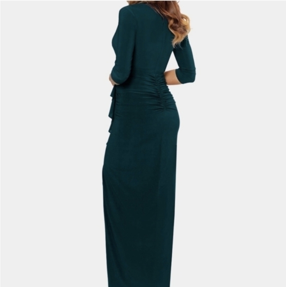 Betsy & Adam Cascade Ruffle Ruched Jersey Long Formal Dress Green 2 NWT - Picture 3 of 11